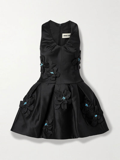 SHUSHU/TONG Embellished appliquéd duchesse-satin mini dress at Collagerie