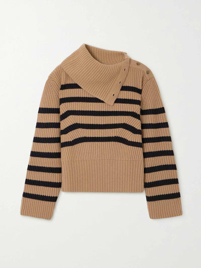 Simkhai Adrienne striped ribbed wool and recycled cashmere-blend turtleneck sweater at Collagerie