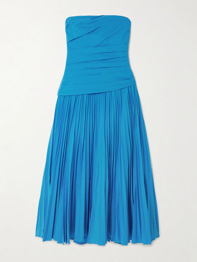 Simkhai Arie strapless gathered pleated cotton-blend poplin midi dress at Collagerie