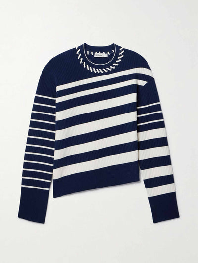 Simkhai Whipstitched ribbed striped merino wool sweater at Collagerie