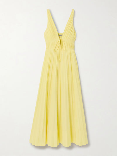 Simkhai Stephanie bow-embellished pleated cotton-blend poplin maxi dress at Collagerie