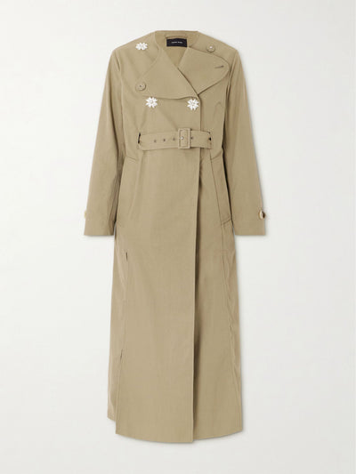 Simone Rocha Belted double-breasted embellished cotton-blend canvas trench coat at Collagerie