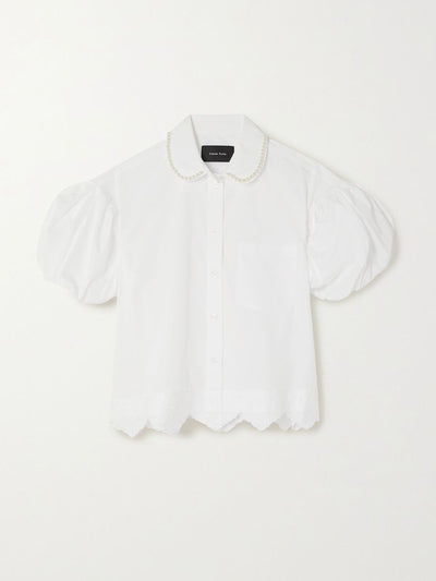 Simone Rocha Cropped faux pearl-embellished embroidered shirt at Collagerie