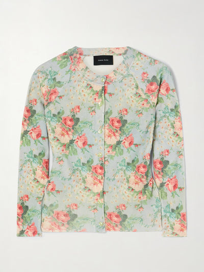 Simone Rocha Cropped floral-print knitted cardigan at Collagerie