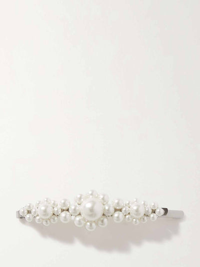 Simone Rocha White faux pearl-embellished silver-tone hair clip at Collagerie