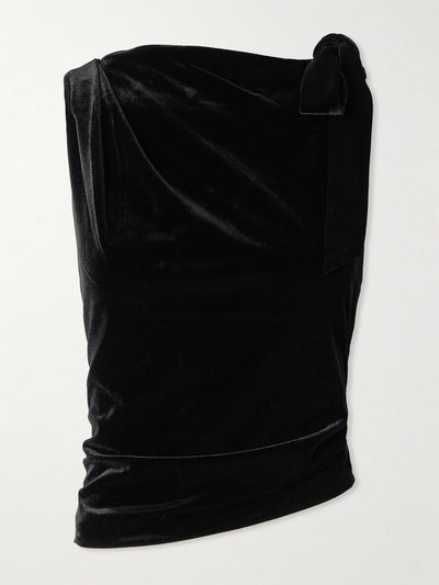 Sir Ettore asymmetric tie-detailed draped stretch-velvet top at Collagerie