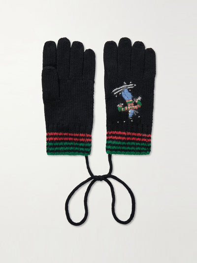 Bode Ski Run embroidered merino wool gloves at Collagerie