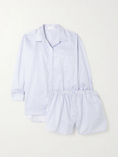 Skin Blue and white striped cotton pyjama set at Collagerie