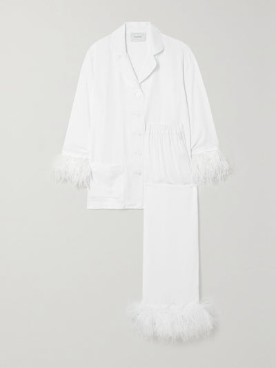 Sleeper Feather-trimmed twill pyjama set at Collagerie