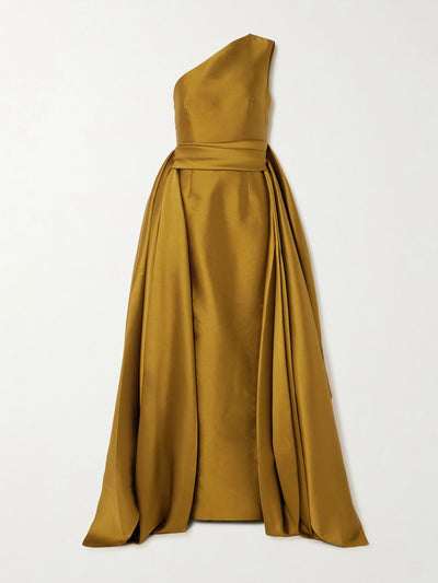 Solace London Charo one-shoulder draped satin-twill gown at Collagerie