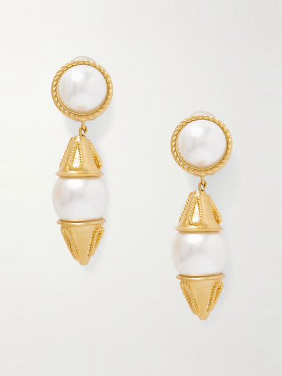 Sonia Petroff Gold-tone faux pearl clip earrings at Collagerie