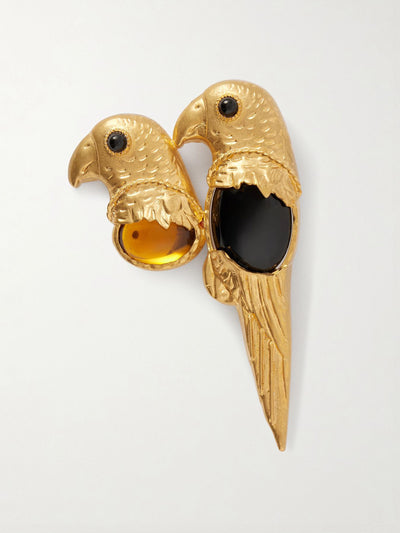 Sonia Petroff Parrot gold-plated resin brooch at Collagerie