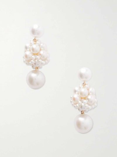 Sophie Bille Brahe 14-karat recycled gold pearl earrings at Collagerie