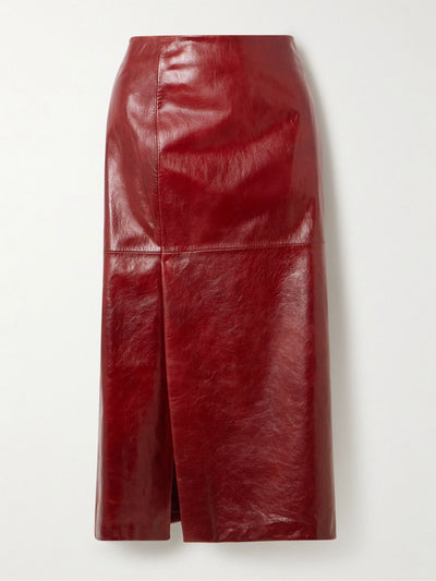 Sportmax Paneled leather midi skirt at Collagerie