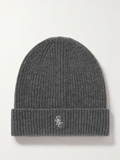 Sporty & Rich Embroidered ribbed cashmere beanie at Collagerie