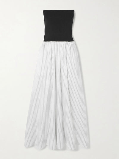 St. Agni Strapless jersey and pinstriped organic cotton maxi dress at Collagerie