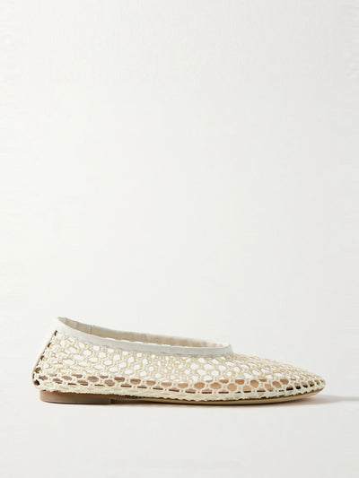 Staud Alba leather-trimmed crocheted ballet flats at Collagerie