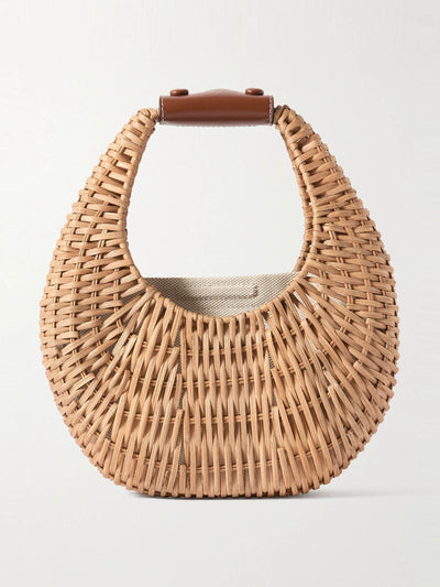 Staud Mini Moon leather-embellished raffia shoulder bag at Collagerie