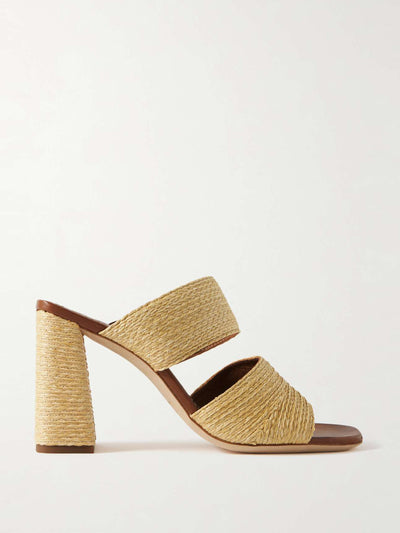 Staud Skylar leather-trimmed raffia sandals at Collagerie