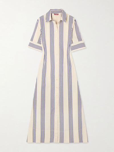 Staud Joan striped cotton-blend poplin midi shirt dress at Collagerie