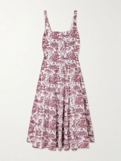 Staud Wells pleated printed cotton-blend poplin midi dress at Collagerie