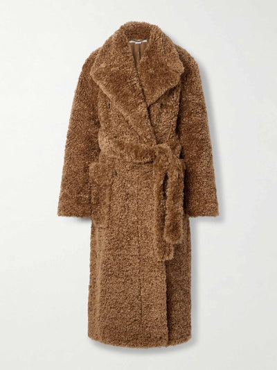 Stella McCartney Teddy belted double-breasted faux shearling coat at Collagerie