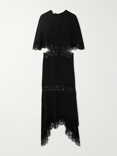 Stella McCartney Asymmetric cutout lace-trimmed silk-satin midi dress at Collagerie