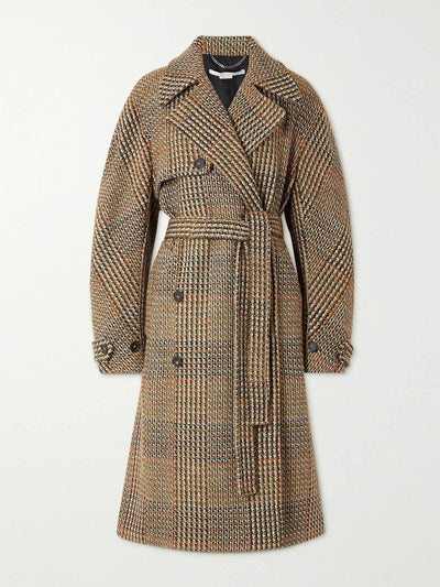 Stella McCartney Double-breasted belted checked wool-blend tweed coat at Collagerie