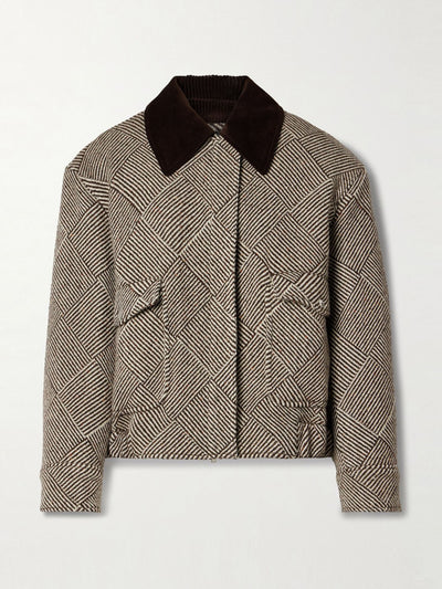 Stella McCartney Cotton-corduroy trimmed checked wool-blend jacket at Collagerie