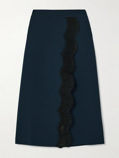 Stella McCartney Wrap-effect lace-trimmed jersey midi skirt at Collagerie