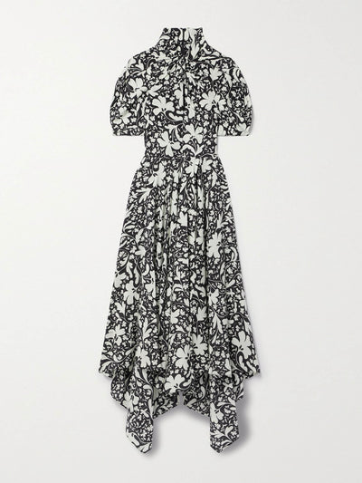 Stella Mccartney + Net Sustain Black printed asymmetric draped floral-print silk dress at Collagerie