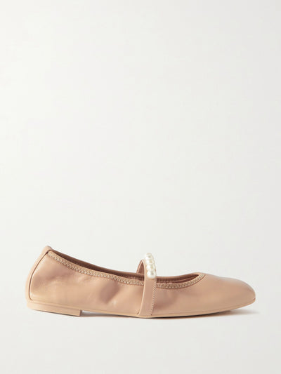 Stuart Weitzman Goldie faux pearl-embellished leather ballet flats at Collagerie