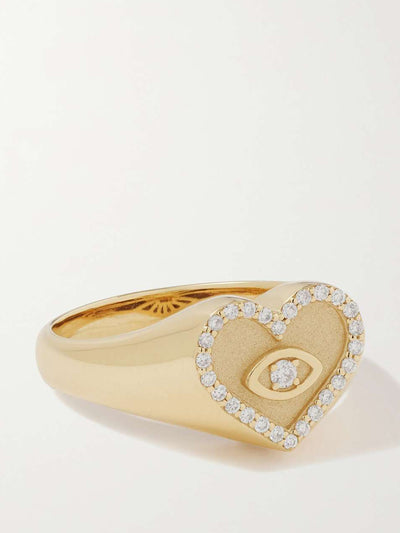 Sydney Evan Heart Marquis Eye 14kt gold diamond signet ring at Collagerie