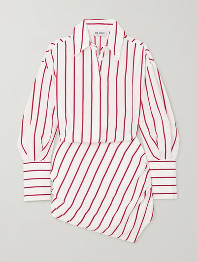 The Attico White and red asymmetric striped poplin mini shirt dress at Collagerie