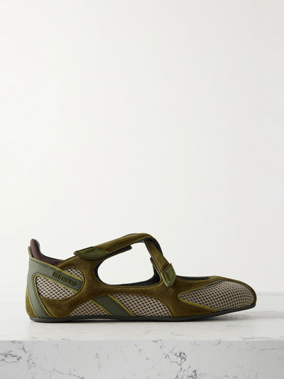 The Attico Nomad mesh-trimmed suede flats at Collagerie