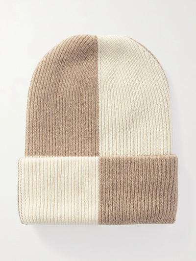 The Elder Statesman Beige checked ribbed cashmere beanie at Collagerie