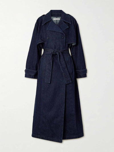 The Frankie Shop Double-breasted denim trench coat at Collagerie