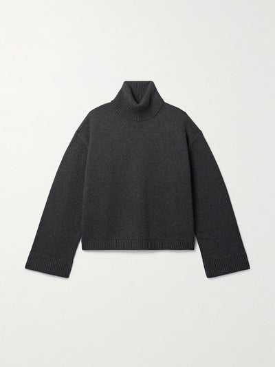 The Frankie Shop Charcoal wool and cotton-blend turtleneck sweater at Collagerie