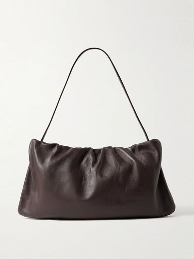 The Row Bourse XL gathered leather shoulder bag at Collagerie