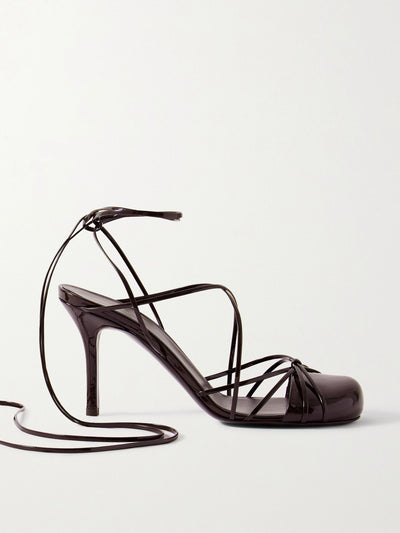 The Row Joan lace-up patent-leather sandals at Collagerie