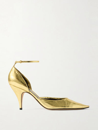 The Row Liisa d'Orsay metallic crinkled-leather pumps at Collagerie