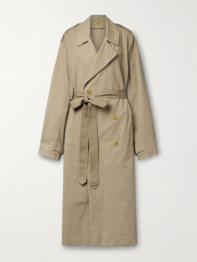 The Row Montrose oversized double-breasted belted cotton and linen-blend trench coat at Collagerie