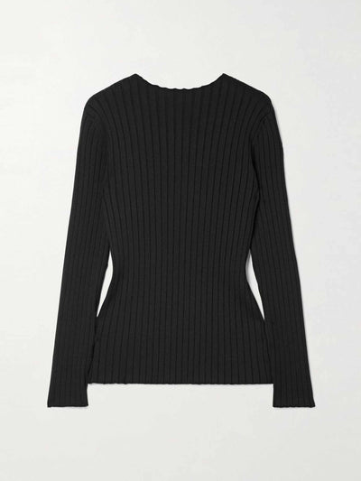 The Row Black open back ribbed silk sweater at Collagerie