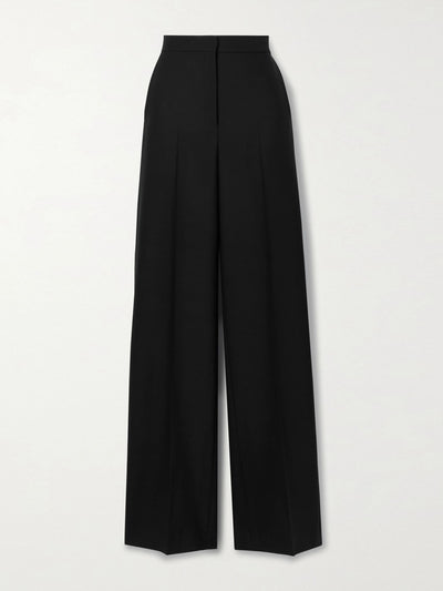 The Row Black pleated wool straight-leg pants at Collagerie