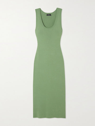 Theory Light Green ribbed-knit midi dress at Collagerie