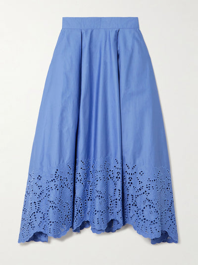 Thierry Colson Wynona pleated broderie anglaise cotton-poplin midi skirt at Collagerie