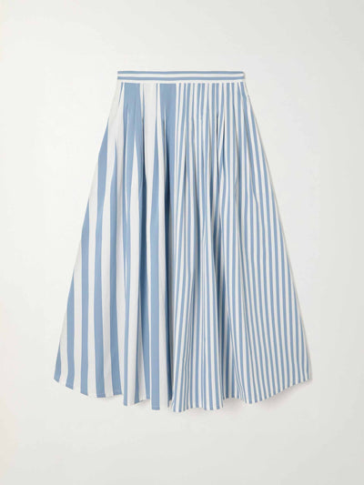 Thierry Colson Zazou pleated striped cotton-poplin midi skirt at Collagerie