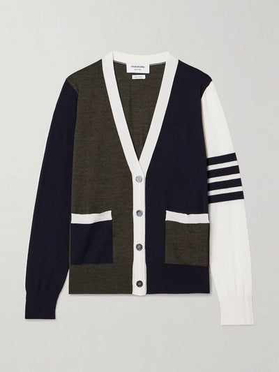 Thom Browne Fun Mix striped colour-block wool cardigan at Collagerie