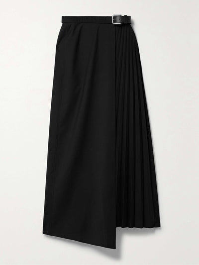 Tibi Belted pleated woven maxi wrap skirt at Collagerie