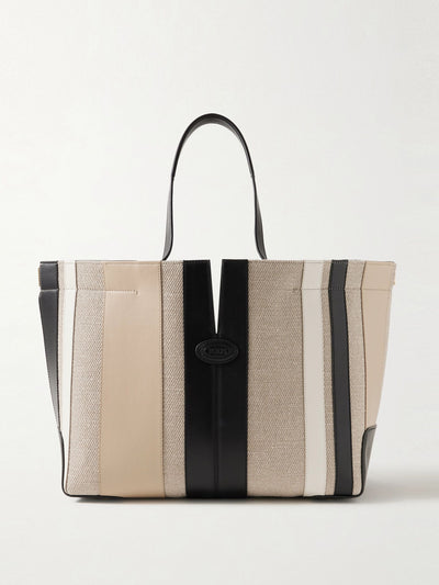 Tod's Di Bag Folio medium paneled leather and canvas tote at Collagerie